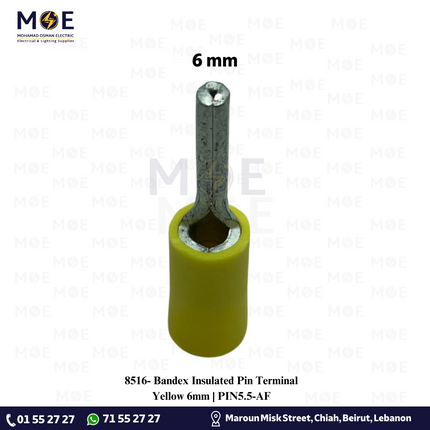 Bandex Insulated Pin Terminal Yellow 6mm | PIN5.5-AF | كوس مسمار اصفر