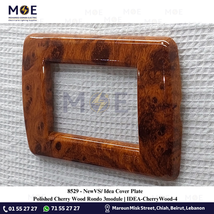 NewVS/ Idea Cover Plate Polished Cherry Wood Rondo 3module | IDEA-CherryWood-4 | بلاك بلاستيك كرز لميع روندو