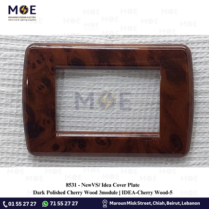 NewVS/ Idea Cover Plate Dark Polished Cherry Wood 3module | IDEA-Cherry Wood-5 | بلاك بلاستيك كرز لميع غامق