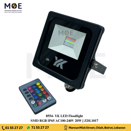 YK SMD LED Floodlight Lighting 20W RGB IP65 | ZDL1017 | برجكتور ليد انارة مطري ضو ملون اخضر و احمر و ازرق