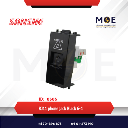 Sanshe Telephone Socket | RJ11 phone jack Black 6/4 | KH1115-BL | بريز تلفون اسود