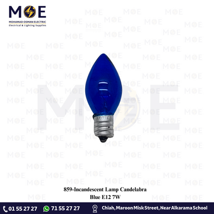 Incandescent Lamp Blue Candelabra E12 7W | لمبة عادي برم سن رفيع/امركاني ازرق