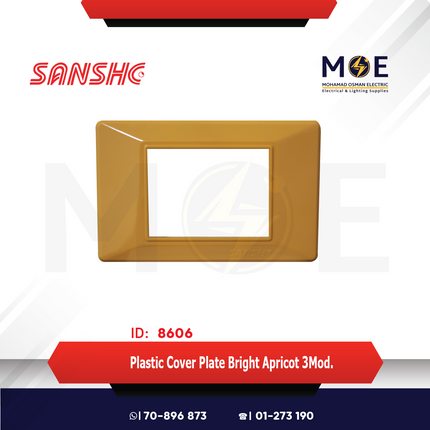 Sanshe Plastic Cover Plate Bright Apricot 3module | KH83-039 | بلاك بلاستيك مشمش لميع