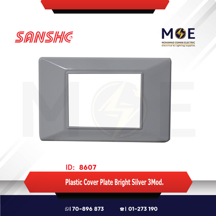 Sanshe Plastic Cover Plate Bright Silver 3module | KH83-003 | بلاك بلاستيك فضي لميع