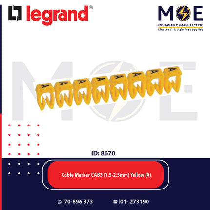 Legrand Cable Markers Capital Letter CAB3 ( 1.5-2.5mm ) Yellow ( A ) | 38330 | حلقة ترقيم كابلات اصفر حرف