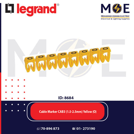 Legrand Cable Markers Capital Letter CAB3 ( 1.5-2.5mm ) Yellow ( O ) | 38344 | حلقة ترقيم كابلات اصفر حرف
