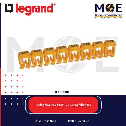 Legrand Cable Markers Capital Letter CAB3 ( 1.5-2.5mm ) Yellow ( S ) | 38348 | حلقة ترقيم كابلات اصفر حرف
