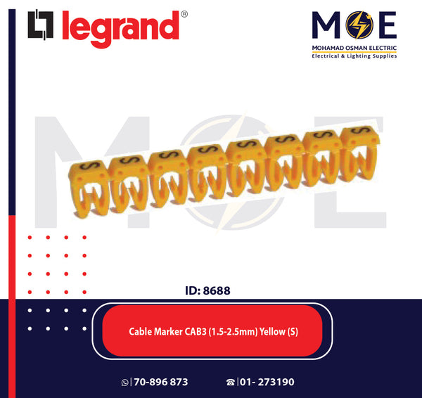Legrand Cable Markers Capital Letter CAB3 ( 1.5-2.5mm ) Yellow ( S ) | 38348 | حلقة ترقيم كابلات اصفر حرف