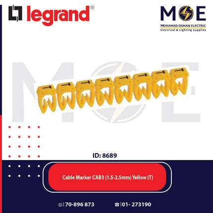 Legrand Cable Markers Capital Letter CAB3 ( 1.5-2.5mm ) Yellow ( T ) | 38349 | حلقة ترقيم كابلات اصفر حرف