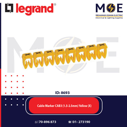 Legrand Cable Markers Capital Letter CAB3 ( 1.5-2.5mm ) Yellow ( X ) | 38353 | حلقة ترقيم كابلات اصفر حرف