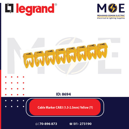 Legrand Cable Markers Capital Letter CAB3 ( 1.5-2.5mm ) Yellow ( Y ) | 38354 | حلقة ترقيم كابلات اصفر حرف