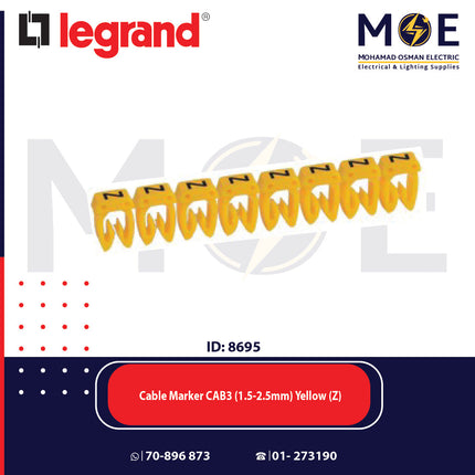 Legrand Cable Markers Capital Letter CAB3 ( 1.5-2.5mm ) Yellow ( Z ) | 38355 | حلقة ترقيم كابلات اصفر حرف