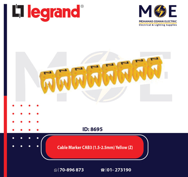 Legrand Cable Markers Capital Letter CAB3 ( 1.5-2.5mm ) Yellow ( Z ) | 38355 | حلقة ترقيم كابلات اصفر حرف