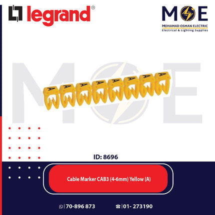 Legrand Cable Markers Capital Letter CAB3 ( 4-6mm ) Yellow ( A ) | 38360 | حلقة ترقيم كابلات اصفر حرف