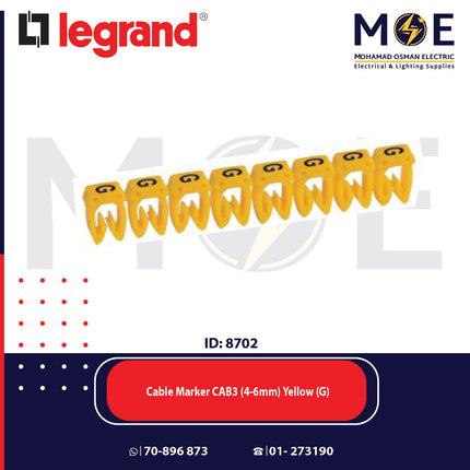 Legrand Cable Markers Capital Letter CAB3 ( 4-6mm ) Yellow ( G ) | 38366 | حلقة ترقيم كابلات اصفر حرف