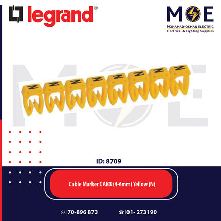 Legrand Cable Markers Capital Letter CAB3 ( 4-6mm ) Yellow ( N ) | 38373 | حلقة ترقيم كابلات اصفر حرف
