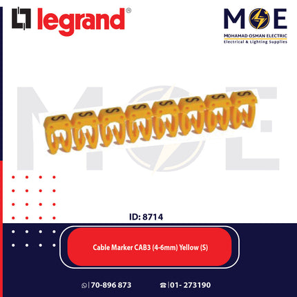 Legrand Cable Markers Capital Letter CAB3 ( 4-6mm ) Yellow ( S ) | 38378 | حلقة ترقيم كابلات اصفر حرف