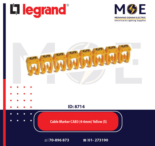 Legrand Cable Markers Capital Letter CAB3 ( 4-6mm ) Yellow ( S ) | 38378 | حلقة ترقيم كابلات اصفر حرف