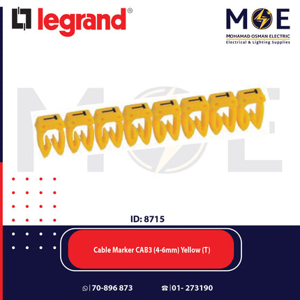 Legrand Cable Markers Capital Letter CAB3 ( 4-6mm ) Yellow ( T ) | 38379 | حلقة ترقيم كابلات اصفر حرف