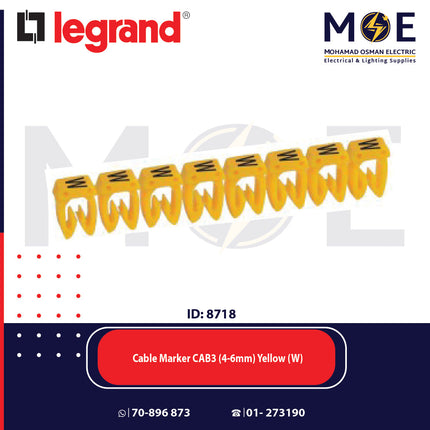 Legrand Cable Markers Capital Letter CAB3 ( 4-6mm ) Yellow ( W ) | 38382 | حلقة ترقيم كابلات اصفر حرف