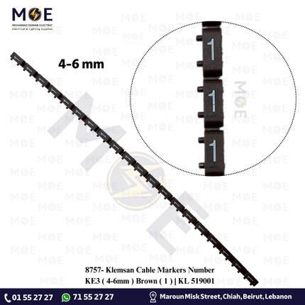Klemsan Cable Markers Number KE3 ( 4-6mm ) Brown ( 1 ) | KL 519001 | حلقة ترقيم كابلات بني رقم