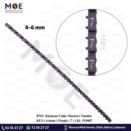 Klemsan Cable Markers Number KE3 ( 4-6mm ) Purple ( 7 ) | KL 519007 | حلقة ترقيم كابلات موف رقم