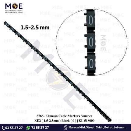 Klemsan Cable Markers Number KE2 ( 1.5-2.5mm ) Black ( 0 ) | KL 518000 | حلقة ترقيم كابلات اسود رقم