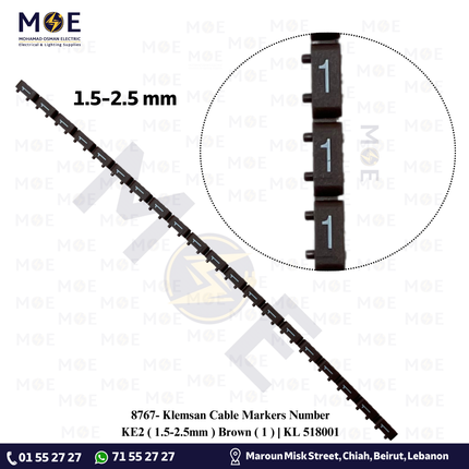 Klemsan Cable Markers Number KE2 ( 1.5-2.5mm ) Brown ( 1 ) | KL 518001 | حلقة ترقيم كابلات بني رقم
