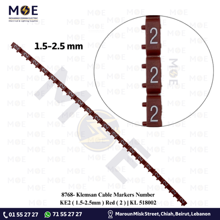 Klemsan Cable Markers Number KE2 ( 1.5-2.5mm ) Red ( 2 ) | KL 518002 | حلقة ترقيم كابلات احمر رقم