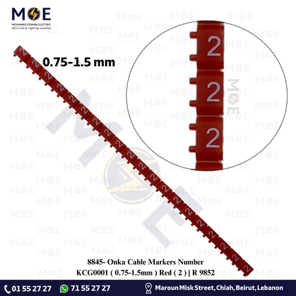 Onka Cable Markers Number KCG0001 ( 0.75-1.5mm ) Red ( 2 ) | R 9852 | حلقة ترقيم كابلات احمر رقم
