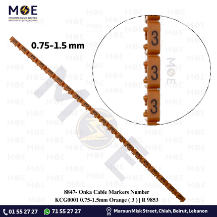 Onka Cable Markers Number KCG0001 0.75-1.5mm Orange ( 3 ) | R 9853 | حلقة ترقيم كابلات اورونج رقم
