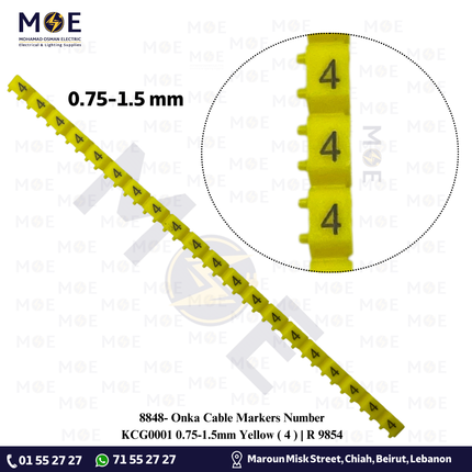 Onka Cable Markers Number KCG0001 0.75-1.5mm Yellow ( 4 ) | R 9854 | حلقة ترقيم كابلات اصفر رقم