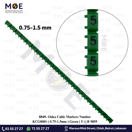 Onka Cable Markers Number KCG0001 ( 0.75-1.5mm ) Green ( 5 ) | R 9855 | حلقة ترقيم كابلات اخضر رقم