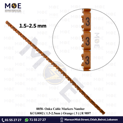 Onka Cable Markers Number KCG0002 ( 1.5-2.5mm ) Orange ( 3 ) | R 9897 | حلقة ترقيم كابلات اورونج رقم