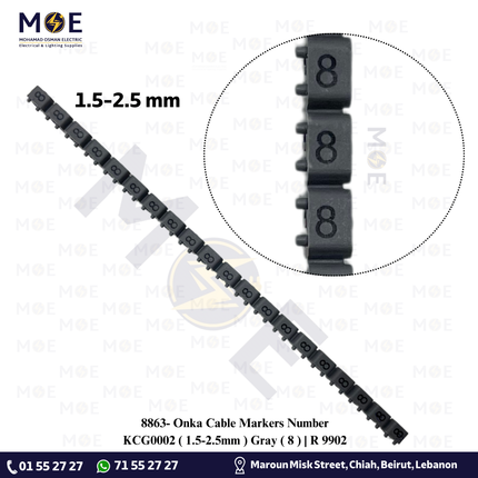 Onka Cable Markers Number KCG0002 ( 1.5-2.5mm ) Gray ( 8 ) | R 9902 | حلقة ترقيم كابلات رمادي رقم