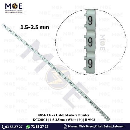 Onka Cable Markers Number KCG0002 ( 1.5-2.5mm ) White ( 9 ) | R 9903 | حلقة ترقيم كابلات ابيض رقم