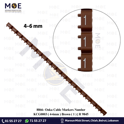 Onka Cable Markers Number KCG0003 ( 4-6mm ) Brown ( 1 ) | R 9845 | حلقة ترقيم كابلات بني رقم