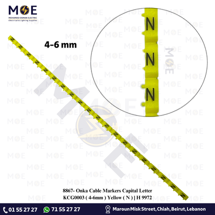 Onka Cable Markers Capital Letter KCG0003 ( 4-6mm ) Yellow ( N ) | H 9972 | حلقة ترقيم كابلات اصفر حرف
