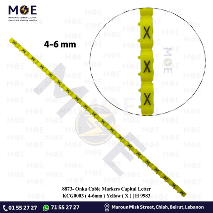 Onka Cable Markers Capital Letter KCG0003 ( 4-6mm ) Yellow ( X ) | H 9983 | حلقة ترقيم كابلات اصفر حرف