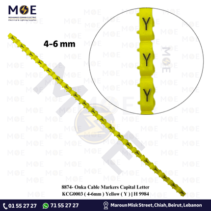 Onka Cable Markers Capital Letter KCG0003 ( 4-6mm ) Yellow ( Y ) | H 9984 | حلقة ترقيم كابلات اصفر حرف