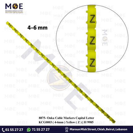 Onka Cable Markers Capital Letter KCG0003 ( 4-6mm ) Yellow ( Z ) | H 9985 | حلقة ترقيم كابلات اصفر حرف