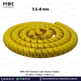 KSS Interlock Cable Markers Number ECAH2 ( 3.5-8mm ) Yellow ( 1 ) | حلقة ترقيم كابلات كوتشوك تلبيس اصفر رقم
