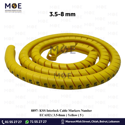 KSS Interlock Cable Markers Number ECAH2 ( 3.5-8mm ) Yellow ( 5 ) | حلقة ترقيم كابلات كوتشوك تلبيس اصفر رقم