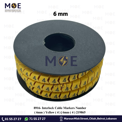 Interlock Cable Markers Number ( 6mm ) Yellow ( 4 ) | 6mm ( 4 ) 219865 | حلقة ترقيم كابلات كوتشوك تلبيس اصفر رقم