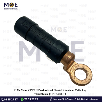 Melec CPTAU Pre-insulated Bimetal Aluminum Cable Lug 70mm/12mm | CPTAU70-12 | كوس كبس المنيوم نحاس معزول