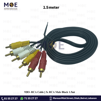 RCA Cable | 3x RCA Male Black 1.5mt | وصلة فيديو