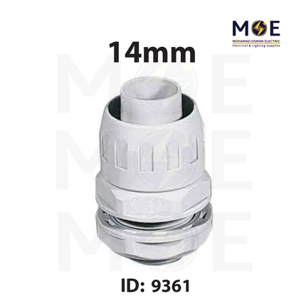 Elettrocanali IP65 Cable Gland / Box Joint for flexible conduit Gray GX14 14mm | GX14 | برس اتوب للفلكسيبل رمادي