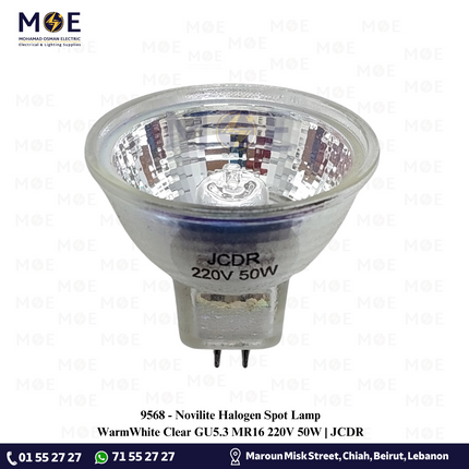 Novilite Halogen Spot Lamp WarmWhite Clear GU5.3 MR16 220V 50W | JCDR | لمبة سبوت هالوجين شفاف دون غطا