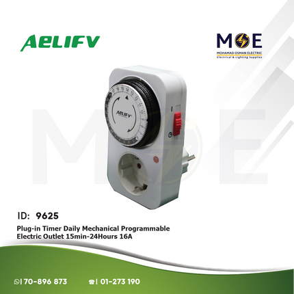 Aelifv Plug-in Timer Daily Mechanical Programmable Electric Outlet 15min-24Hours 16A | GMT04A-GR | بريز تايمر يومي اربعة و عشرون ساعة ب فيش
