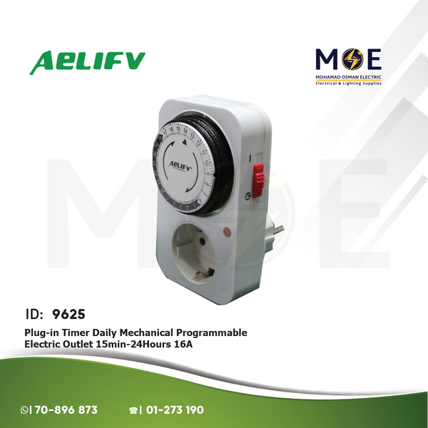 Aelifv Plug-in Timer Daily Mechanical Programmable Electric Outlet 15min-24Hours 16A | GMT04A-GR | بريز تايمر يومي اربعة و عشرون ساعة ب فيش